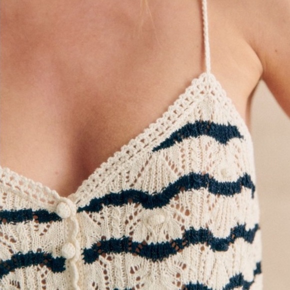 NEW! Sézane Francisco Organic Cotton Crochet Knit Button Sweater Tank Top Size M - Picture 3 of 9